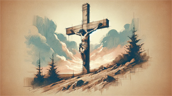 Symbolic Representation of the Crucifixion: A Solemn Sketch with Subtle Colors.