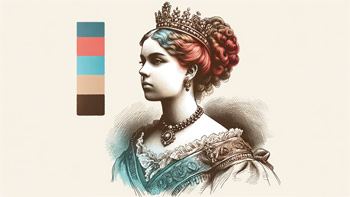 An Artistic Interpretation of Queen Victoria: A Fusion of Regal Elegance and Victorian Grace in Sketch and Color.