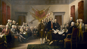 John Trumbull's iconic painting depicting the signing of the Declaration of Independence of the United States.