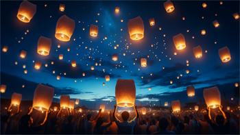 Illuminating the Path: Lanterns Ascend on Vesak Night.